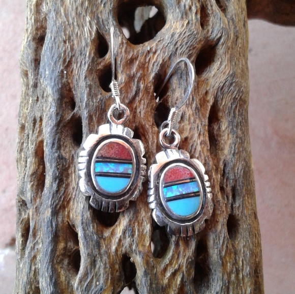Jewelry - Sterling silver multi inlaid earrings